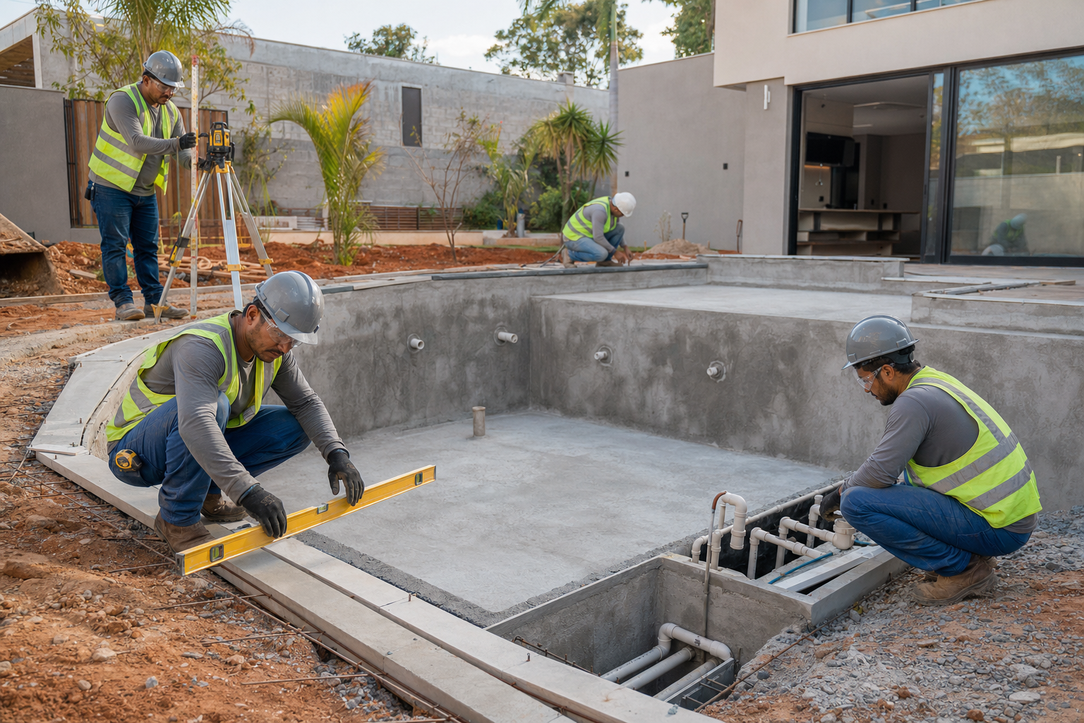 Construção de piscina residencial com estrutura de concreto e pontos hidráulicos no Setor Leste Universitário em Goiânia
