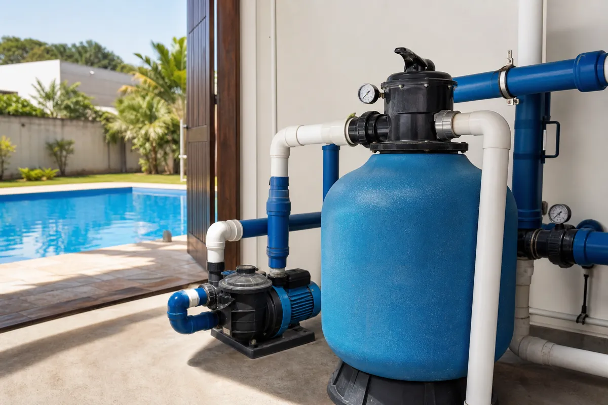 Filtro de areia, bomba e tubulação de piscina para dimensionamento em Guapó