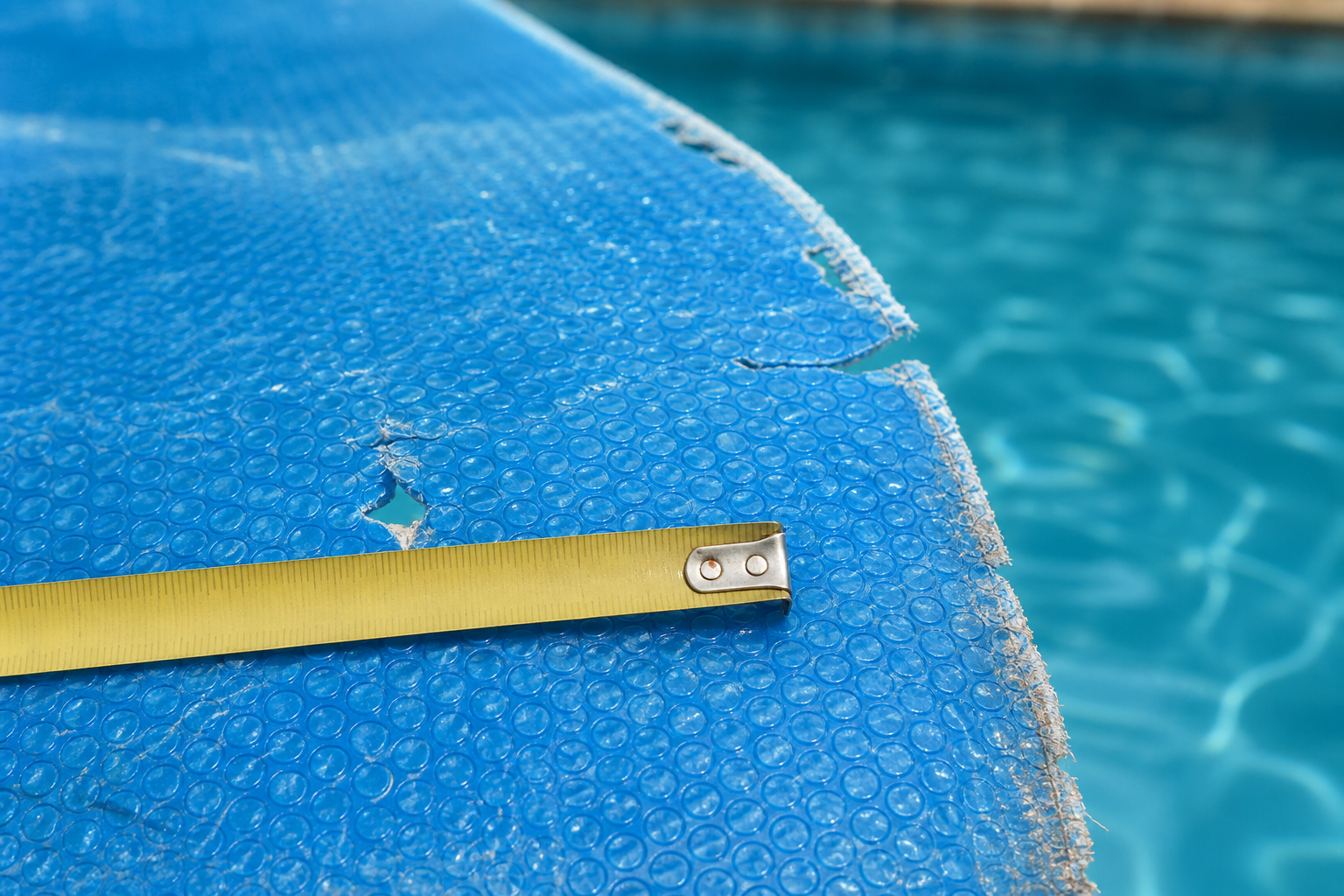Material de capa térmica com bolhas trena e borda da piscina