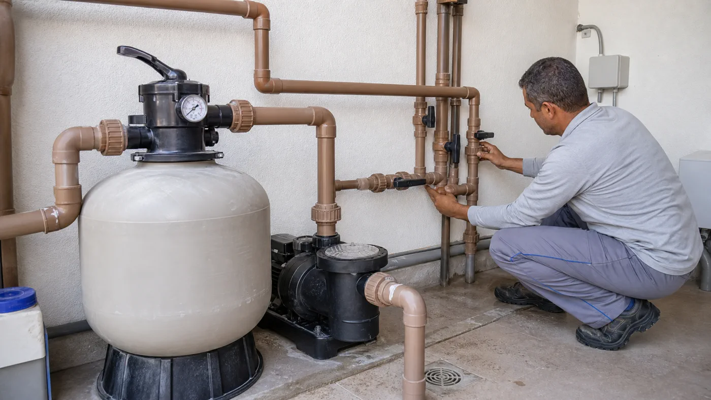Casa de máquinas com filtro, bomba e tubulações para piscina no Setor Norte Ferroviário, Goiânia