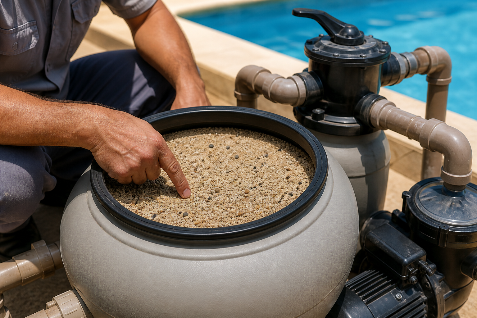 Filtro de areia aberto com mídia filtrante para piscina em Campinorte