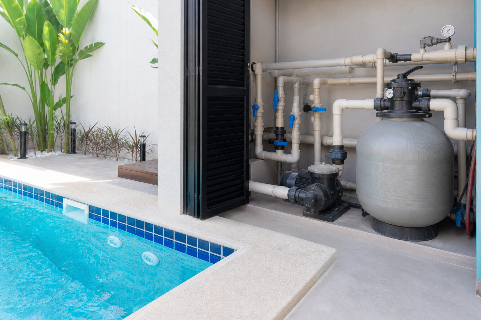 Hidráulica de piscina com filtro, bomba, registros e retornos no Jardim Gramado, Goiânia