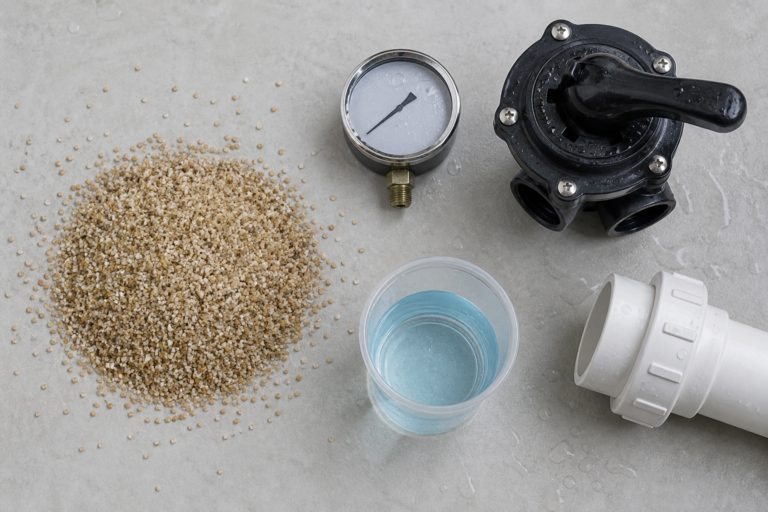 Areia filtrante manômetro e conexões para diagnóstico de filtro pós-obra