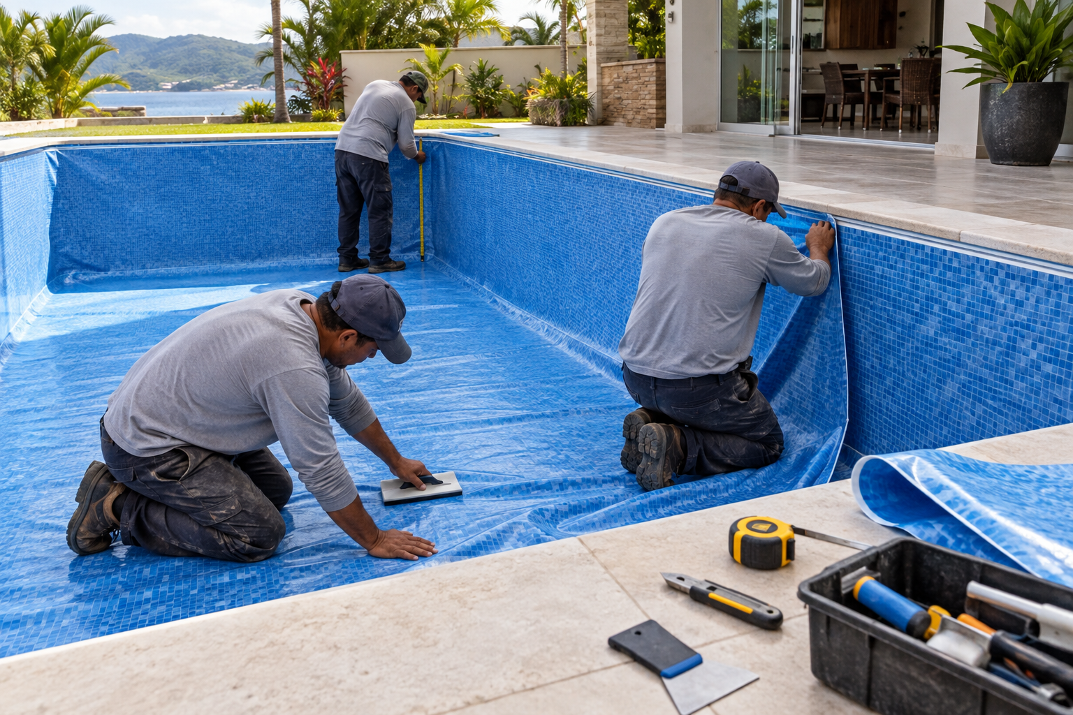 Instalação de revestimento vinílico em piscina no Jardim Paraíso Tropical