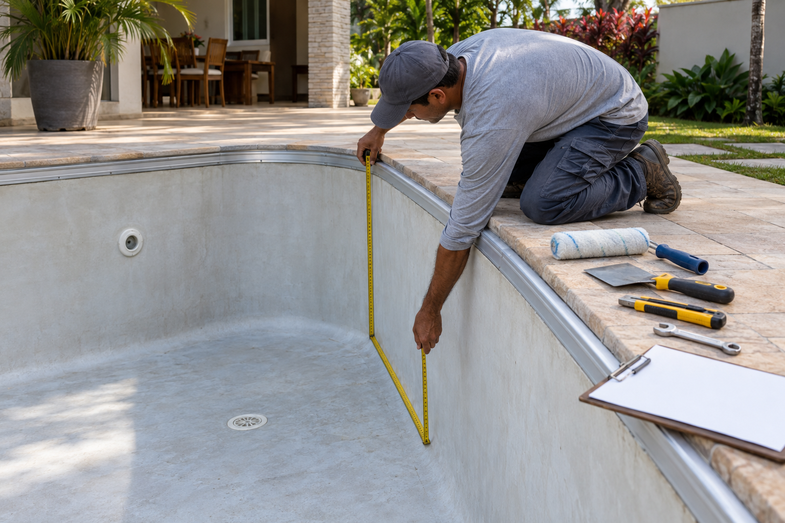 Instalação de revestimento vinílico em piscina no Setor Mansões Bernardo Sayão